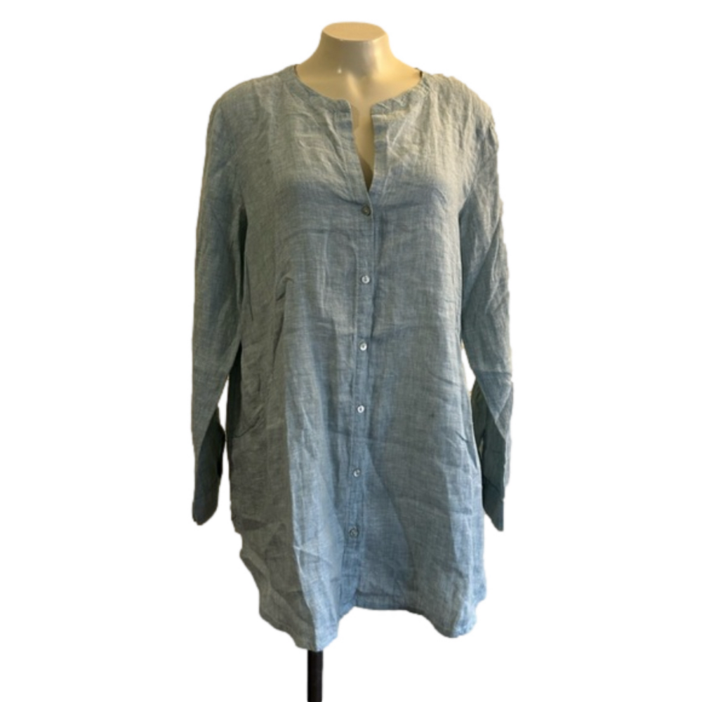 Sigrid Olsen 100% Linen Button Down Sage Color Sh… - image 3